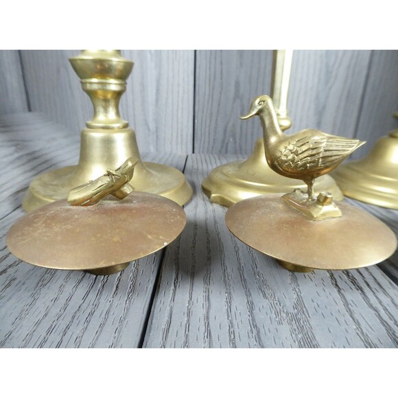 Vintage set of 3 of Heavy Brass Candle Sticks by SARREID Ltd Korea (Ducks 2/3) - Picture 12 of 16